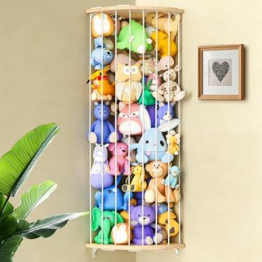 Imagem de WIBOND Organizador de brinquedos de pelúcia para armazenamento de bichos de pelúcia de canto com comprimento ajustável para pendurar na parede, prateleira organizadora para berçário, sala de jogos