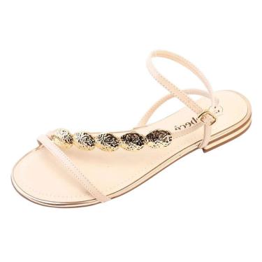 Imagem de Sandalia Feminina Rasteira Estilo Leve Peças Douradas Bebece