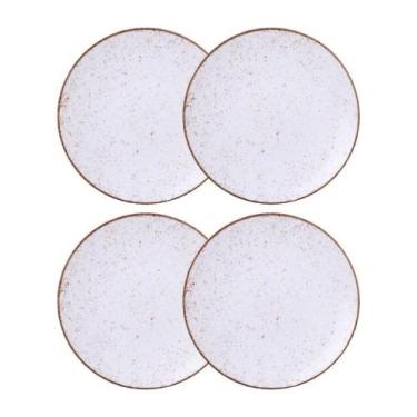 Imagem de Jogo De Pratos Rasos 4 Peças Rústico 25 Cm Porcelana Decorada Tramonti