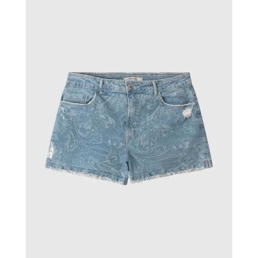 Imagem de Shorts Feminino Plus Size Paisley Em Jeans 100% Algodão Azul - 46-Feminino