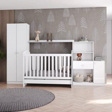 Imagem de Quarto de Bebê Completo com Berço Bala de Menta e Kit Pétala Branco