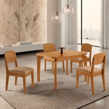 Imagem de Conjunto Sala de Jantar Mesa Dublin Canto Copo de Mdf e 4 Cadeiras Cleo Yescasa Turim / Naturalle