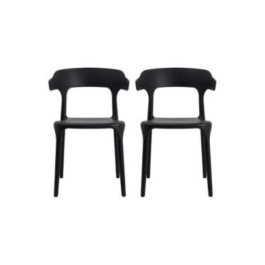 Imagem de Kit 2 Cadeiras Chifre Pretas Empilháveis Cozinha Moderna Chifre Preto 