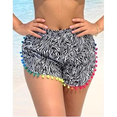 Imagem de Short de Praia Pompom Multicolor Animal Print Saída de Praia - Chalaró
