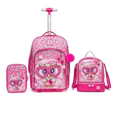 Imagem de Kit Mochila de Rodinha + Estojo + Lancheira Menina Escolar Infantil Espaçosa-Feminino