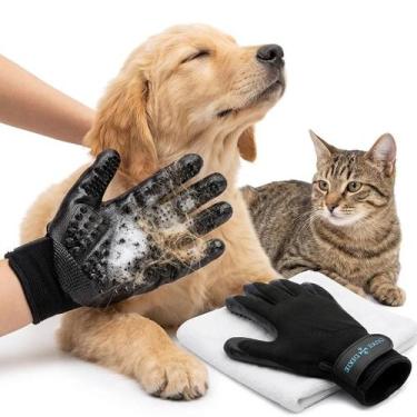 Imagem de Par Luvas Tira Pelos Pet Escova Silicone Massageadora Para Cães e Gato