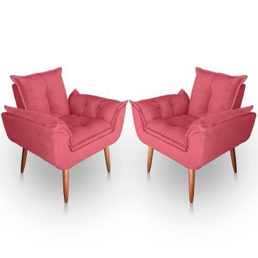 Imagem de Kit 02 Poltrona para Sala e Quarto Decorativa Opala Suede rosa