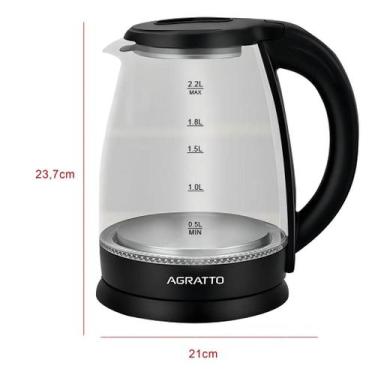 Imagem de Chaleira Elétrica Aroma Vidro 2,2L 1500W 220V Agratto, 220V