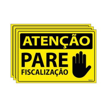 Imagem de Combo 3 Placas De Sinalização Atenção Pare Fiscalização 30x20 Ecom IA 