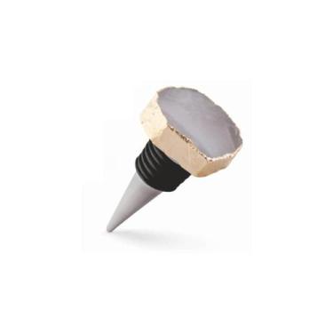 Imagem de Rolha Para Bebidas Pedra Quartzo Branco Banhada À Ouro - Charm Decor