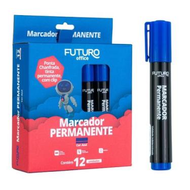 Imagem de Kit 12 Unidades Pincel Atômico Permanente Marcador Preto Ponta Chanfra