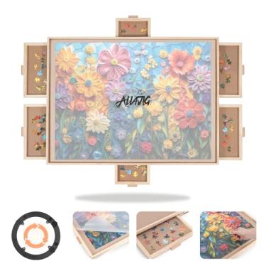 Imagem de ALL4JIG Quadro de quebra-cabeça giratório de 1500 peças com 6 gavetas e capa, mesa de quebra-cabeça portátil de madeira de 61 cm x 85 cm para adultos, pranchas, quebra-cabeça giratório de Susan