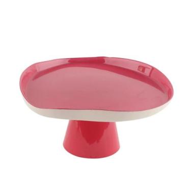 Imagem de Prato para bolo em vidro com pé Ø28xA12,5cm cor rosa e creme - L'Hermi