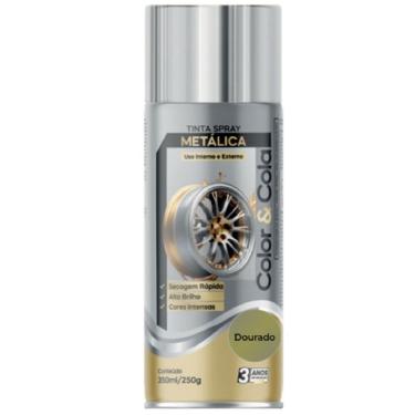 Imagem de Tinta Spray Metálica 350ML Acabamento Alto Brilho Efeito Metálico Dourado Color Total