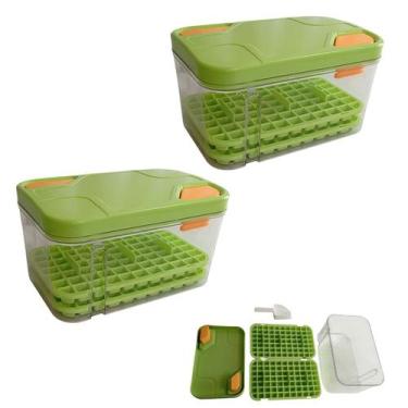 Imagem de Forma De Gelo Dispenser Recipiente Kit 2 Conteiner Tampa Pegador Festa