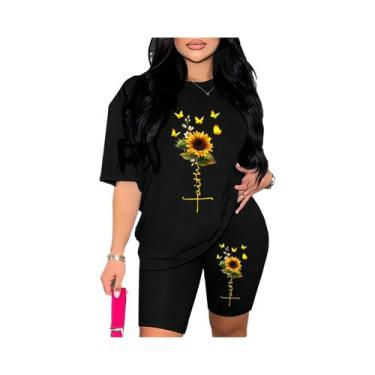 Imagem de Conjunto Feminino De Duas Peças Com Estampa De Girassol E Borboleta, C