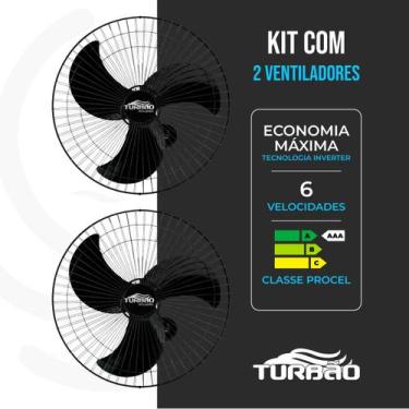 Imagem de Kit 2 Ventiladores de Parede 60cm Turbo 200W Bivolt  Alta Potência e G