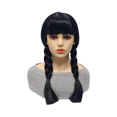 Imagem de Peruca Sintética Cosplay Da Wednesday Addams Para Festa De Halloween, 