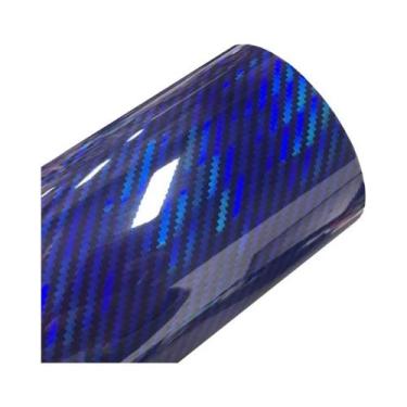 Imagem de Filme Vinílico Holográfico Brilhante Em Fibra De Carbono Azul, Adesivo