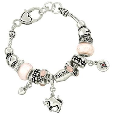 Imagem de Bracelete Falari com pingente do zodíaco multicolorido com contas de metal Murano prateadas