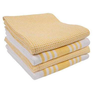 Imagem de Conjunto de 4 toalhas de cozinha KAF Home com faixa central e waffle | Toalhas de cozinha absorventes de 45,72 x 71,12 cm, duráveis, macias e bonitas | Perfeitas para bagunça e pratos de secagem, Sunshine