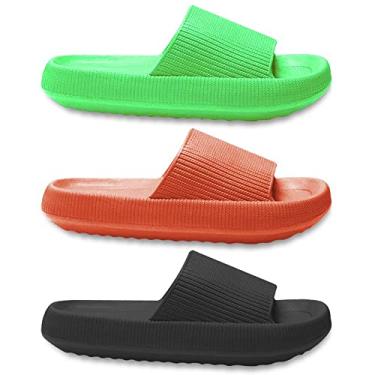 Imagem de KIT 3 Chinelos Feminino Nuvem Slide Super Macio Antiderrapantes - Preto/Laranja/Verde - 34
