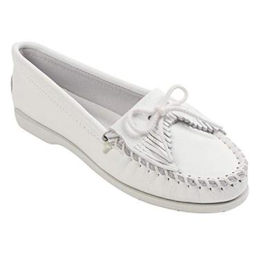 Imagem de Minnetonka Mocassim feminino Kilty sem miçangas, Branco liso, 7.5