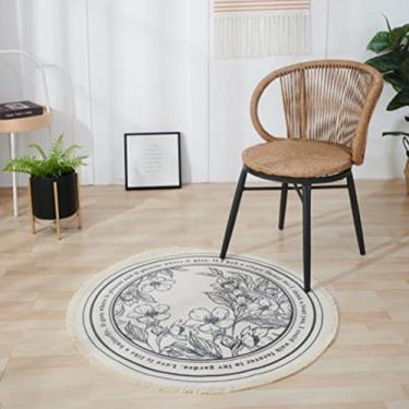 Imagem de Tapetes de área redondos de algodão laváveis à máquina, chique, boêmio, estampado, de algodão, redondo, com borlas para quarto, sala de estar