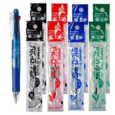 Imagem de Caneta multifuncional Zebra B4SA-1 de 0,7 mm, corpo azul e 4 cores (preta/azul/vermelha/verde) refil 8 no total,