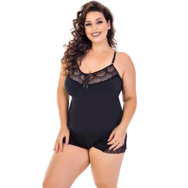 Imagem de Short Doll Plus Size em Microfibra e Renda | Eleanor 6036