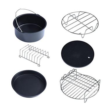 Imagem de Acess¨®rios para fritadeira a ar 6 em 1,conjunto de panela de silicone multifuncional para fritadeira a ar, suporte de metal, suporte para espeto, barril de bolo com panela de pizza, prateleira d