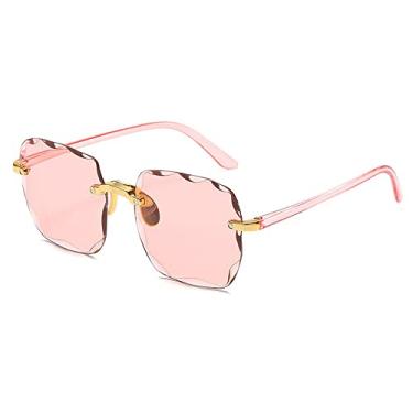 Imagem de Óculos de sol quadrado vintage clássico mulher gradiente espelho sem moldura óculos de sol feminino retrô moda sem aro óculos de sol, rosa transparente, china
