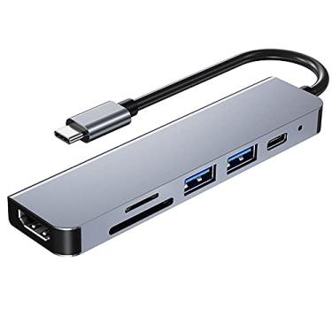 Imagem de Conversor de dock station adaptador USB 3.0 de liga 6 em 1 tipo C para HDMI 4K compatível com USB 3.0 para laptop tipo C para MacBook para ChromeBook