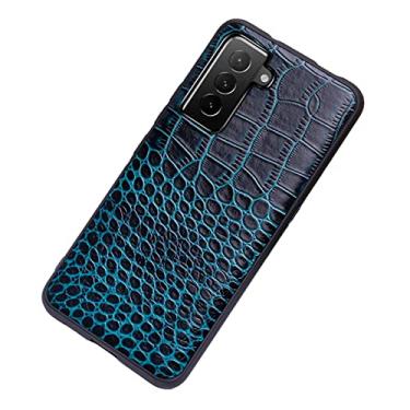 Imagem de Capa para Samsung Galaxy S22/S22 Plus/S22 Ultra, Capa de couro PU com estampa de cobra de crocodilo com proteção de câmera Slim Fit Hard Shell Capa à prova de choque, Azul, S22+ 6,5 polegadas