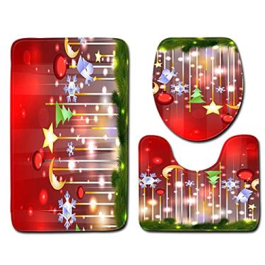 Imagem de Boneco de neve de natal capa de banheiro almofada de chão tapete de banho 3 pcs conjunto closestool tapete tapete de porta de banheiro tapete de flanela macio absorvente, SDXR05, três, peça 50x80 cm