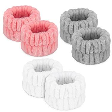 Imagem de Toalhas de pulso femininas para lavar o rosto, faixa de toalha de lavagem de spa de microfibra, pulseiras absorventes de lavagem facial, faixa de suor para meninas evita que a água derrame pelos braços 6 peças