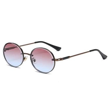Imagem de Óculos de Sol Redondos Moda Mulher Homens Metal Vintage Ocean Shades Design Luxo Exterior Óculos de Condução, C05 Café Vermelho Azul, A
