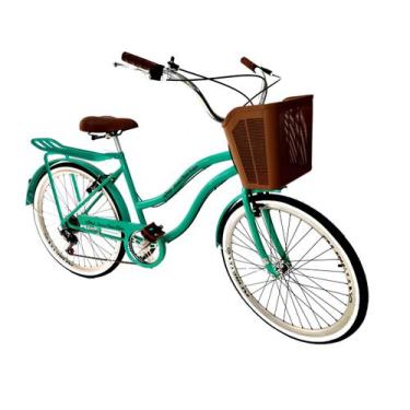 Imagem de Bicicleta Retrô Aro 26 Com Cesta E Bagageiro Verde Água - Maria Clara