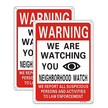 Imagem de Pacote com 2 placas We Are Watching You Waring, placa de relógio de bairro para casa, 25 x 17 cm, alumínio livre de ferrugem, resistente ao clima/desbotamento, fácil montagem, impermeável, tinta durável