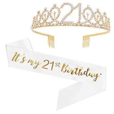 Imagem de Faixa de strass e faixa "It's My 21st Birthday" - Faixa de aniversário de 21st Birthday Girl faixa para lembrancinhas, suprimentos e decorações de festa de aniversário