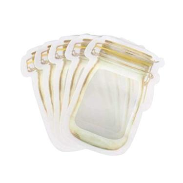 Imagem de Sacos de armazenamento Food Saver Mason Jar Padrão Reutilizável Portátil Zíper Bolsas de lanche Recipiente à Prova de Vazamento Pacote de Varejo Bolsas Foscas para Viagem Acampamento, Amarelo, 6×4.2in (15.7×10.5cm), 10