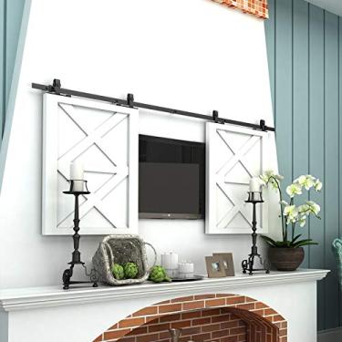 Imagem de Aeumruch Kit de ferragens de porta deslizante resistente estilo armário de 1,8 m, suave e silenciosamente, simples e fácil de instalar para duas portas (1,8 m, estilo tipo T para armário)