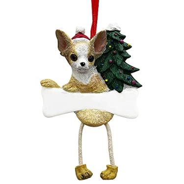 Imagem de Chihuahua Ornamento branco e marrom com exclusivo ornamento de Natal pintado à mão e facilmente personalizado