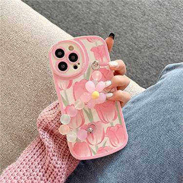 Imagem de Cadeia de telefone de pulso de flor 3d fofa capa de telefone macia para iphone 12 14 pro max 13 mini 11 xr x xs 7 8 plus se 3 capa protetora de lente, d, para iphone 13pro