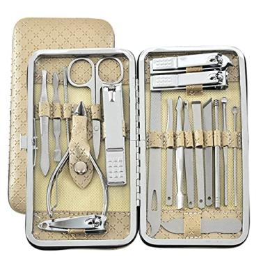 Imagem de 19 Pçs Conjunto de Manicure Cortadores de Unhas Kit de Pedicure Kit de Manicure em Aço Inoxidável Cortadores de Unhas Kit de Cuidados Profissionais Ferramentas para Unhas, cáqui