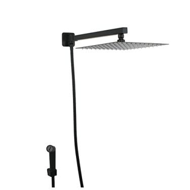 Imagem de Ducha Chuveiro Inox 304 Preto 25 Cm Quadrada Completa C/Desviador