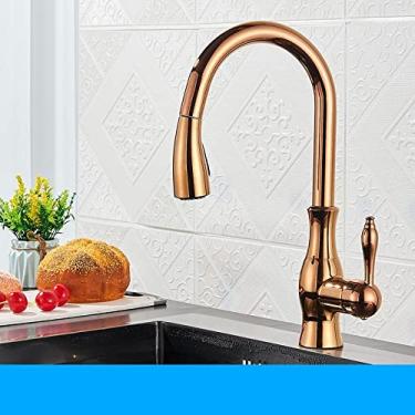 Imagem de Torneiras de cozinha pretas extraíveis para pia de cozinha torneira misturadora de água de alavanca única guindaste para cozinha misturador de rotação 360, TIPO A, ouro rosa