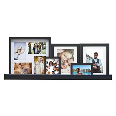 Imagem de Kit Fotografico Contemporaneo C/1 Painel De Parede Multifotos P/quatro Fotos 10x15cm, 2 Porta Retratos De Parede P/1 Foto 20x25cm, 2 Porta Retratos De Parede P/1 Foto 10x15cm. E Uma Prateleira Para Suporte De 80cm.produtos Na Cor Preta Kapos Preto