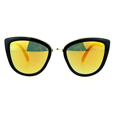 Imagem de SA106 Óculos de sol estilo gato, com acabamento de ponte de metal, Black Orange, One Size