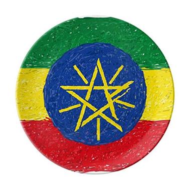 Imagem de Listras Bandeira da Etiópia Placa de desenho de giz de cera Decorativa de porcelana Salver Prato de jantar